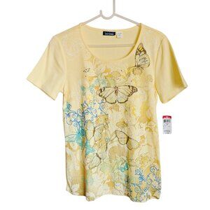 NWT Vintage Basic Editions Y2K Butterfly Yellow T-shirt M